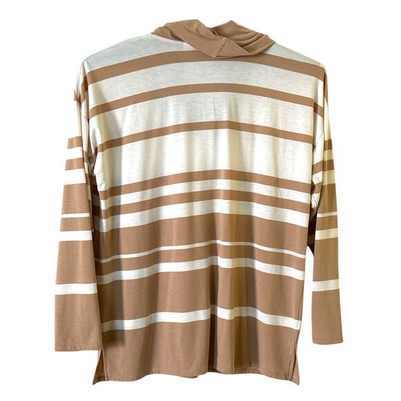 Chico’s Striped Cowl Neck Pullover Top | Size 2 | Tan & White - Picture 2 of 11